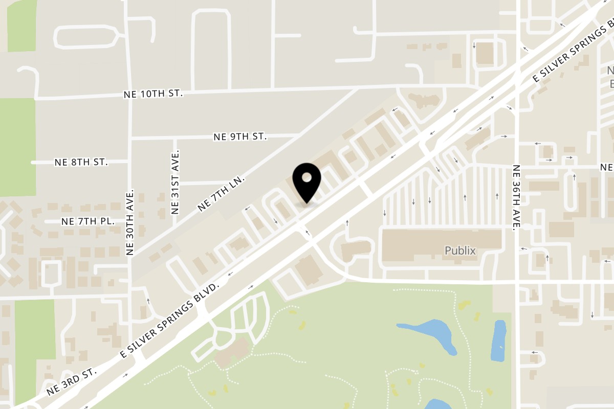 Map showing the location of Chelsea Coffee Company on 3217 E Silver Springs Blvd in Ocala